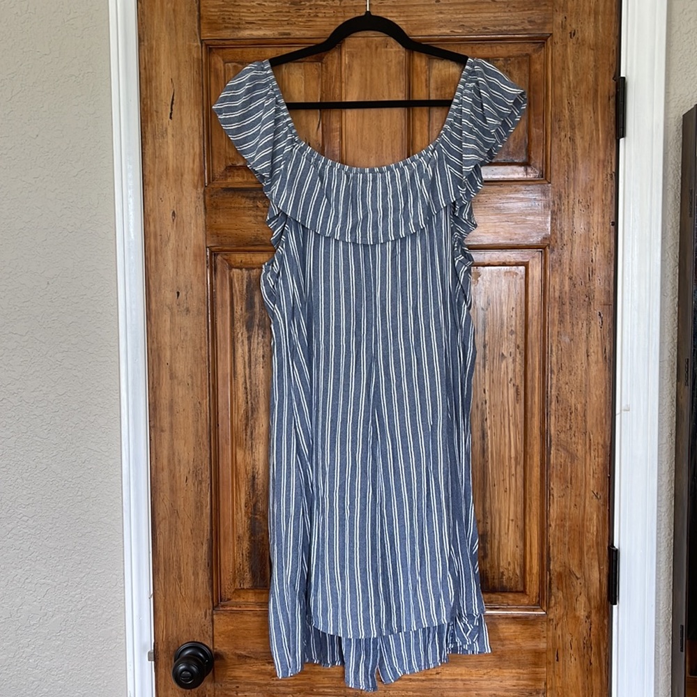 Blue and white stripe American Eagle midi dress off the shoulder sz XXL
